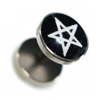 Fake Earlobe Plug in 316L Surgical Steel w/ White Pentacle Logo   Body Piercing & Jewelry by VOTREPIERCING   Size: 1.2mm/16G   Length: 06mm   Balls: 08mm: Jewelry