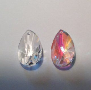 Lot of 2  50mm Asfour Crystal Teardrop Prisms  Clear and Aurora Borealis   Sun Catchers  Suncatchers  Patio, Lawn & Garden