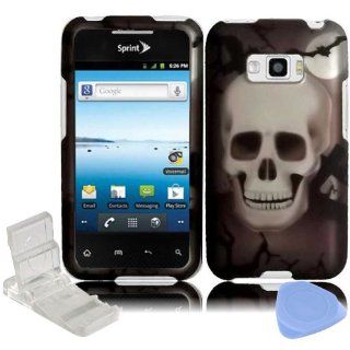 Black Cross White Skull with Black Bat & Moon Design Rubberized Snap on Hard Plastic Cover Faceplate Case for LG Optimus Elite LS696 + Screen Protector Film + Mini Adjustable Phone Stand: Cell Phones & Accessories