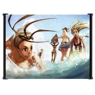 Street Fighter Anime Game Girls at the Beach Featuring Cammy, Ibuki, Chun Li Wall Scroll Poster (25"x16") Inches : Prints : Everything Else