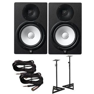 Yamaha HS8 Active Studio Monitors w Speaker Stands and TRS to XLR Male Cables: Musical Instruments