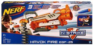 NERF N Strike Elite Vulcan/Havok Fire EBF25 Dart Blaster (Blue & White): Toys & Games