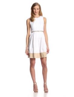Nine West Women's Sleeveless Pleated Dress with Belt at  Womens Clothing store