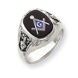 IceCarats Designer Jewelry Size 10 14K White Gold Mens Masonic Ring: IceCarats: Jewelry