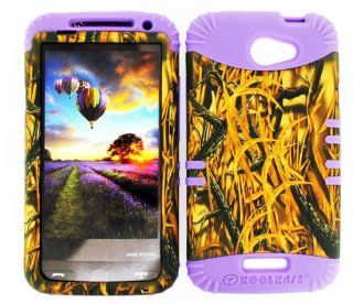 For Htc One X S720e Camo Shedder Grass Heavy Duty Case + Light Purple Rubber Skin Accessories: Cell Phones & Accessories