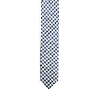 Skinny Tie Madness Mens White/navy Gingham plaid Skinny Tie