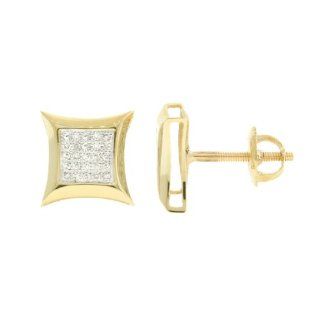 Diamond stud earrings kite shape, 0.10 CT, White Round Brilliant cut Micro pave Setting in 10K Yellow Gold: Earrings For Men: Jewelry