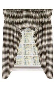 Prairie Curtains   Heritage House Check Black   Primitive Country Rustic Window Treatment  