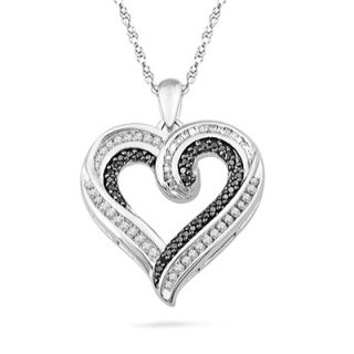 CT. T.W. Enhanced Black and White Diamond Heart Shaped Pendant in