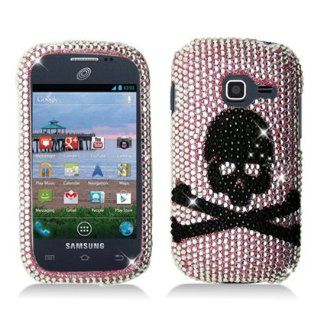 Route 66 Heavy Duty Premium Dazzling Crystal Full Pink/silver Diamond Rhinestones Bling Black Skull Snap on Hard Shell Cover Phone Case for Straight Talk Net10 Samsung Galaxy Centura Sch s738c + Free Power Wristband (Random Color S or M Size): Cell Phones 