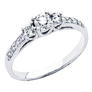 14K White Gold Round cut 3 Three Stone Diamond with Round Side stone Ladies Women Wedding Engagement Ring Band with Side Stones (0.46 CTW., G H Color, SI Clarity): Goldenmine: Jewelry