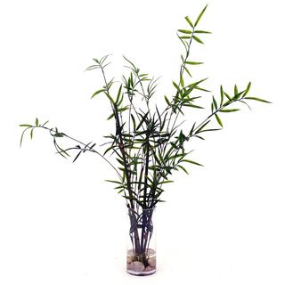 Bamboo Branches With River Rocks In Glass Vase