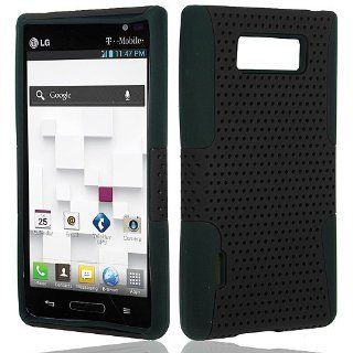 Black Hard Soft Gel Dual Layer Mesh Cover Case for LG Splendor US730: Cell Phones & Accessories