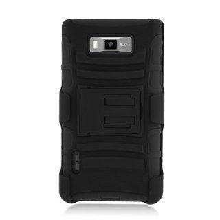 [ManiaGear] Black/Black Combat Heavy Duty Case for LG Optimus Select AS730 + ManiaGear Screen Protector Cell Phones & Accessories
