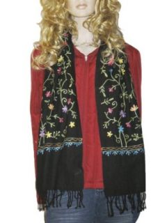 SCARF PASHMINA SCARF WITH ALL OVER CREWEL EMBROIDERY at  Womens Clothing store: Pashmina Shawls