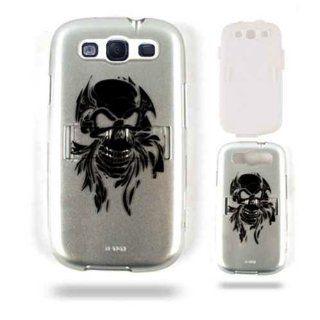 Cell Armor I747 PC JELLY 03 TP1290 S Samsung Galaxy S III I747 Hybrid Fit On Case   Retail Packaging   Transparent Black Skull Tattoo on Silver: Cell Phones & Accessories