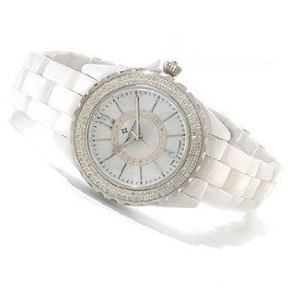 Diamant Rouge Women's Carousel Quartz Diamond Accent Mother of Pearl Dial Ceramic Watch   White: Watches