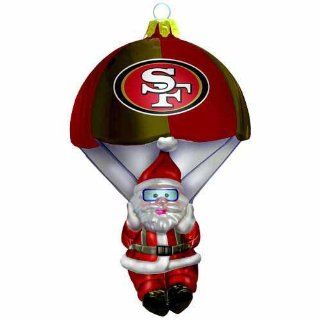 NFL SF 49ers Blown Glass Parachuting Santa Christmas Tree Ornament : Sports Fan Hanging Ornaments : Sports & Outdoors