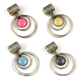 Huan Xun Multi Ring Antique Silver Scarves Pendant Charm with Bails Pink: Jewelry