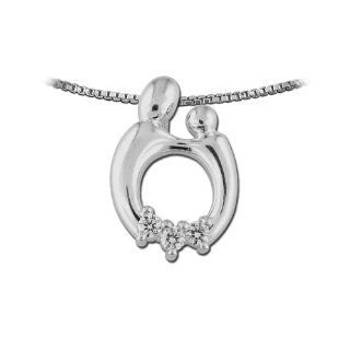 14K White Gold 3 Diamond Mother and Child Pendant with Chain: Janel Russell: Jewelry