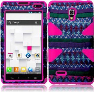 For LG Optimus L9 P769 MS769 P760 Dynamic Hot Pink Silicone With Colorful African Pattern Aztec Tribal Hard Impact Hybrid Fusion Tuff Double Layer Cover Case Cell Phones & Accessories