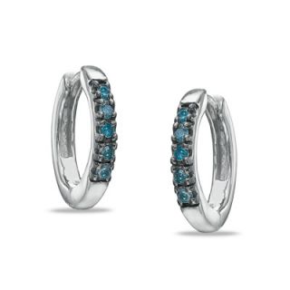 10 CT. T.W. Enhanced Blue Diamond Huggie Hoop Earrings in Sterling