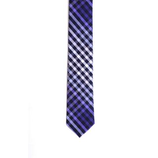 Skinny Tie Madness Mens Purple Plaid Cotton Skinny Tie