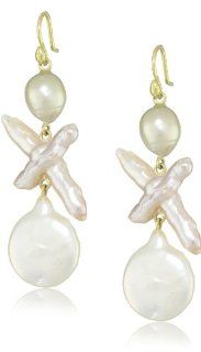 Gabrielle Sanchez Freshwater Pearl 3 Tier Earrings: Jewelry