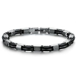 JewelryWe New Stainless Steel & Black Rubber Chain Link Bracelet For Men's Jewelry: Jewelry