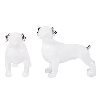 White Ceramic Dog Statues With Silver Accents (set Of 2)