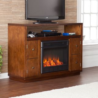 Upton Home Hepburn Brown Media Console/ Stand Electric Fireplace