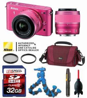 Nikon 1 J2 J 2 W/ 10 30mm VR Zoom Lens & 30 110mm Lens (Pink)+ FlexPod + LowePro Bag + Filter Kit + Giotto's Blower + 32GB Deluxe Kit : Point And Shoot Digital Camera Bundles : Camera & Photo