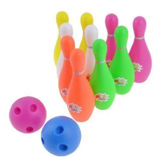 SODIAL(R) Child Colored Plastic 10 Pins Bowling Game Toy Set + Two Balls: Toys & Games