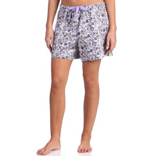 Leisureland Leisureland Womens Floral Purple Cotton Poplin Lounge Shorts Purple Size S (4  6)