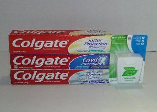 Bundle   4 Items Colgate Toothpaste 6.4 oz (Cavity Protection, Baking Soda & Peroxide, Tartar Protection) and Dental Floss Health & Personal Care