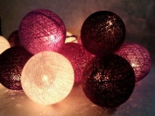 Christmas or Patio Party Light String Thai Vintage Handmade Asian Oriental Handcraft Art Purple Tone Mix Yarn Cotton Ball Lamp (20/set) / Decor Accessory / Garden Decorative / Decor Modern Design from Thailand: Home Improvement