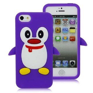 Cute Penguin Style Silicone Case Cover For iPhone 5   Purple: Cell Phones & Accessories