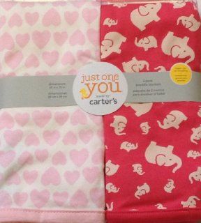 Carter's Infant Baby Newborn 2 pack swaddle Blanket Set (Hearts, Elephants) Pink, Girl Blankets : Nursery Blankets : Baby
