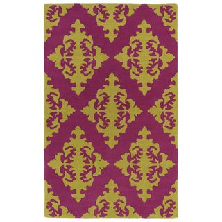 Hand tufted Runway Pink/ Gold Damask Wool Rug (5 X 79)