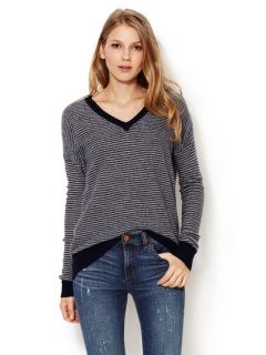 Zara Striped Cashmere V Neck Sweater by Sea Bleu Cashmere