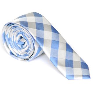 Skinny Tie Madness Mens Blue Plaid Skinny Tie