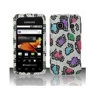 Silver Colorful Leopard Bling Gem Jeweled Crystal Cover Case for Samsung Galaxy Prevail SPH M820 Cell Phones & Accessories