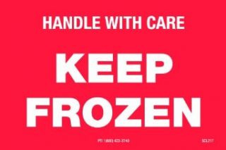 Polar Tech SCL217 Pressure Sensitive Permanent Adhesive Label, "HANDLE WITH CARE KEEP FROZEN", 3" Length x 2" Width, White on Red (Roll of 500): Industrial & Scientific
