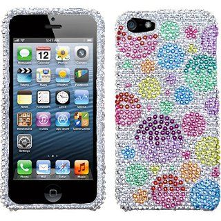 Rainbow Silver Baubbles Pink Blue Bling Rhinestone Crystal Case Cover Diamond Faceplate For Apple iPhone 5 5S w/ Free Pouch: Cell Phones & Accessories