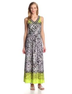 NY Collection Women's Sleeveless Maxi Dress with Embellished V Neck, Lime Cobble, Medium at  Women�s Clothing store: