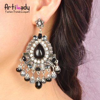 LUXI Artilady fashion silver plated bohemia beads drop earrings jewelry full crystal vintage pendent earring : Sports & Outdoors