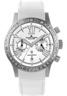JACQUES LEMANS 1527B  Watches,Womens Porto Chronograph 1 1527B White Leather, Chronograph JACQUES LEMANS Quartz Watches