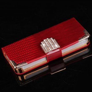 S9Q Wallet Flip Rhinestone Leather Phone Case Cover Protector For Apple iPhone 4 4S 4G Red: Cell Phones & Accessories