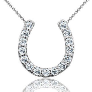 0.55CT Diamond 14K White Gold Lucky Horseshoe Pendant Necklace: P&P Luxury: Jewelry