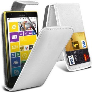 Onx3 Nokia Lumia 1520 Premium Pu Credit Card Slot White Leather Flip Case + Lcd Screen Protector Guard Cell Phones & Accessories